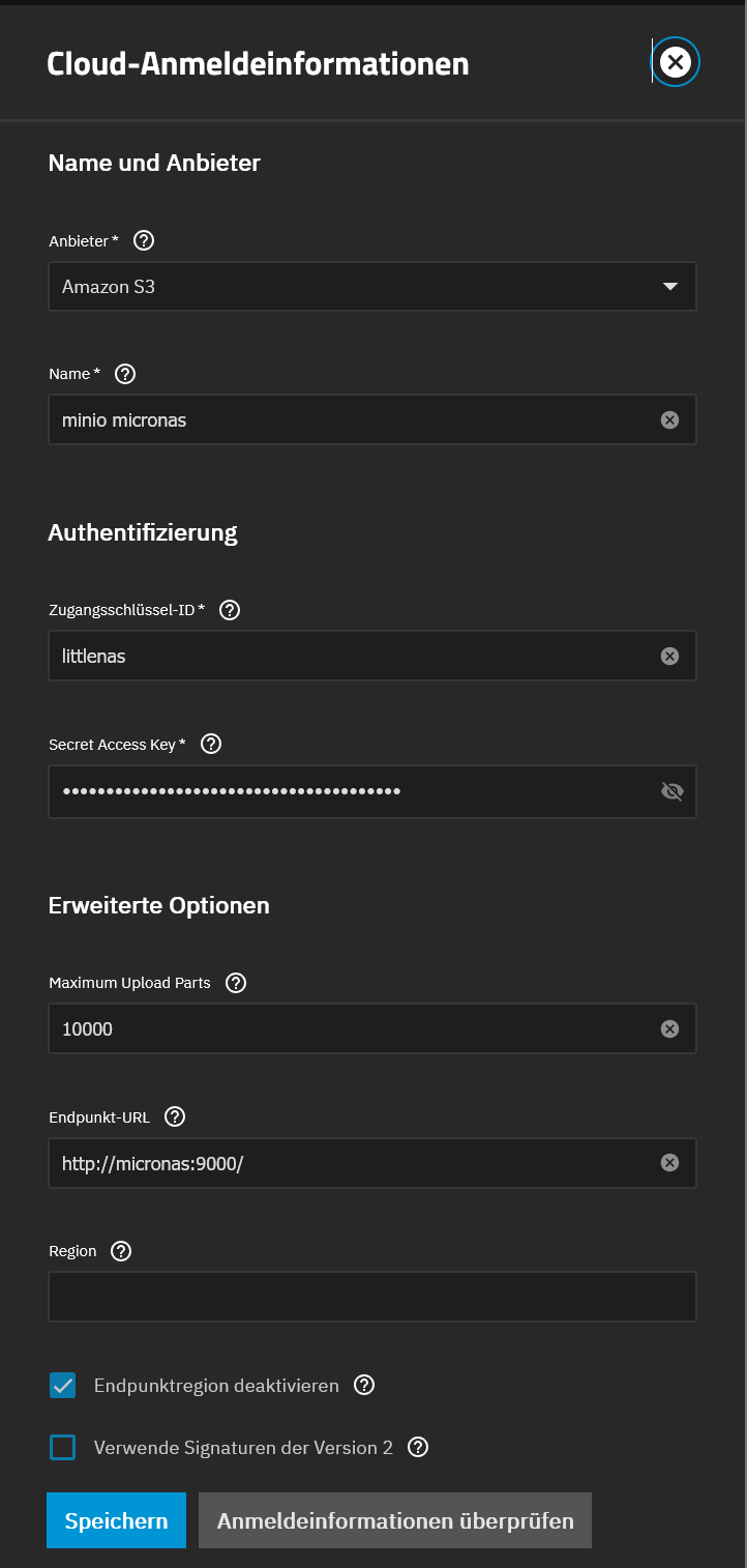 TrueNAS Cloud - Anmeldeinformationen TrueNAS Cloud - Anmeldeinformationen