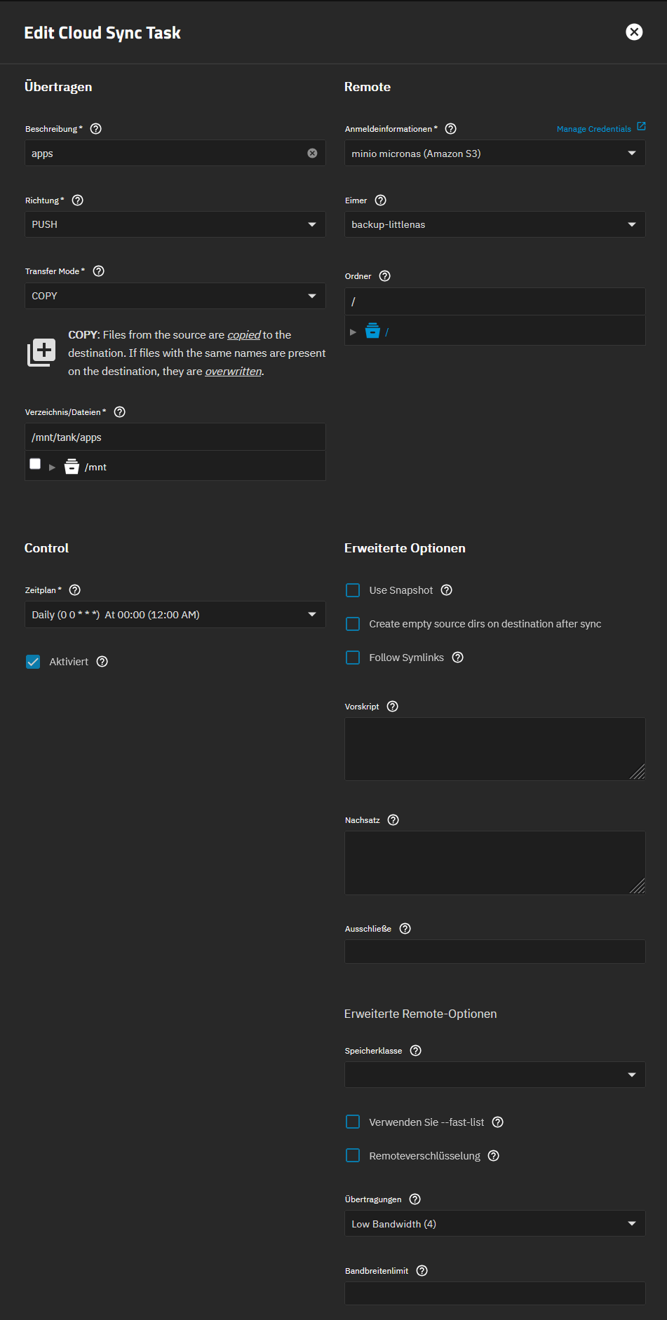 TrueNAS Cloud Sync Task TrueNAS Cloud Sync Task