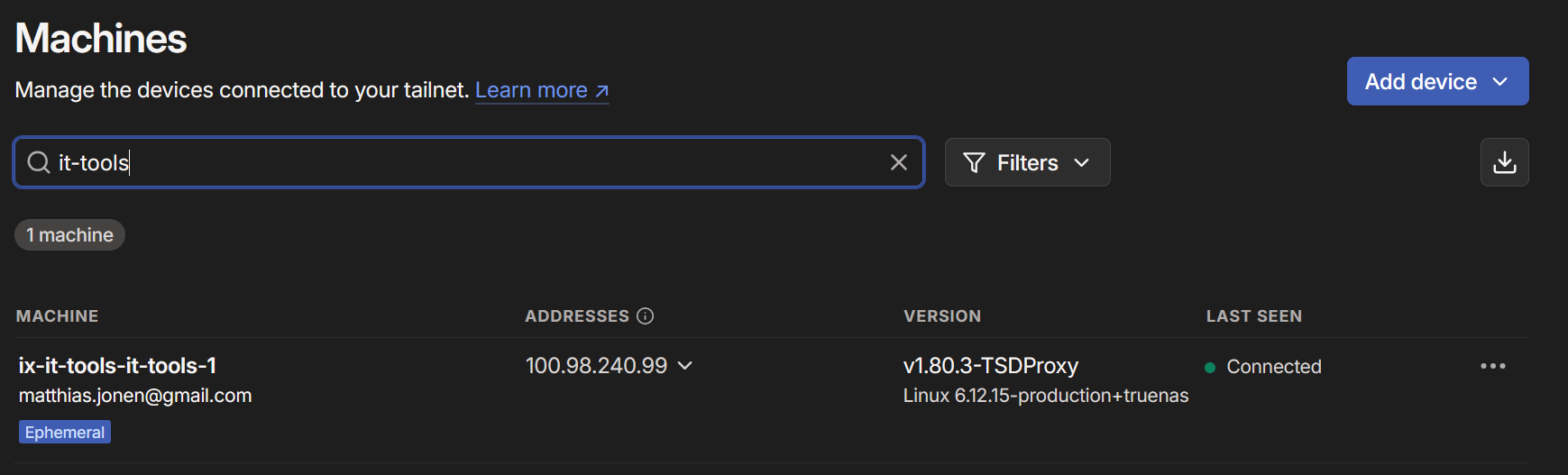IT Tools als Maschine im Tailscale UI
