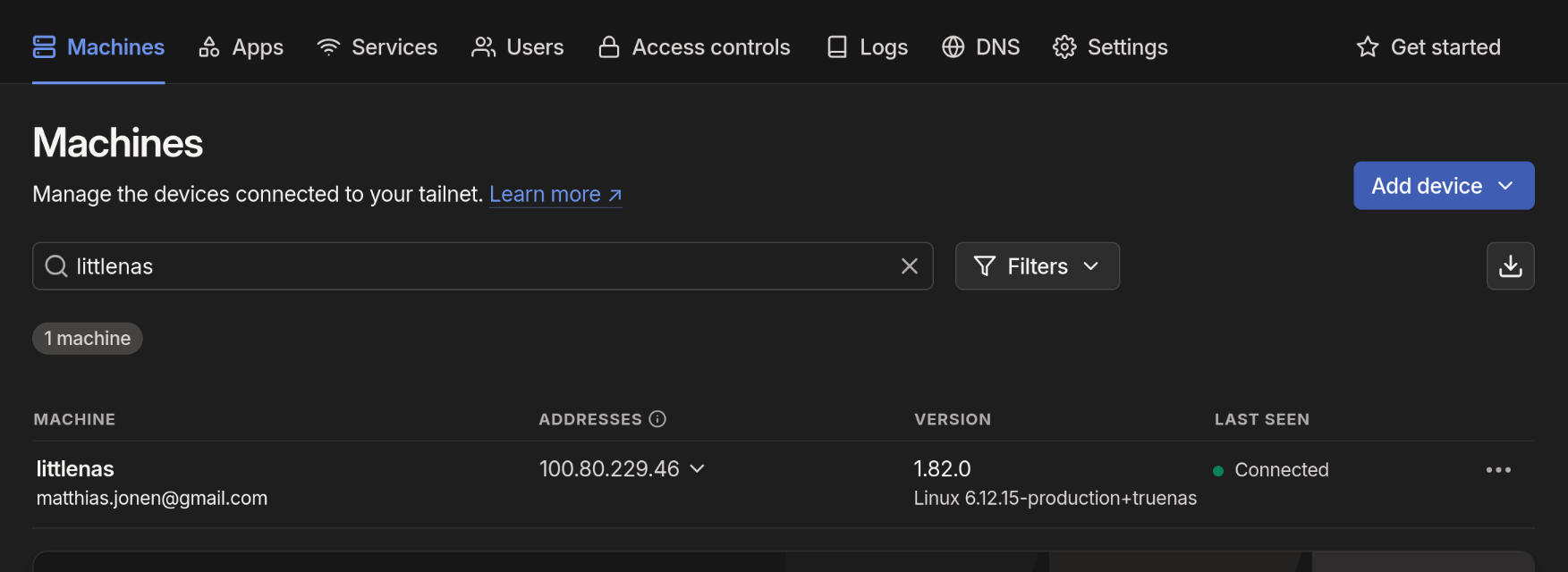 littlenas in Tailscale